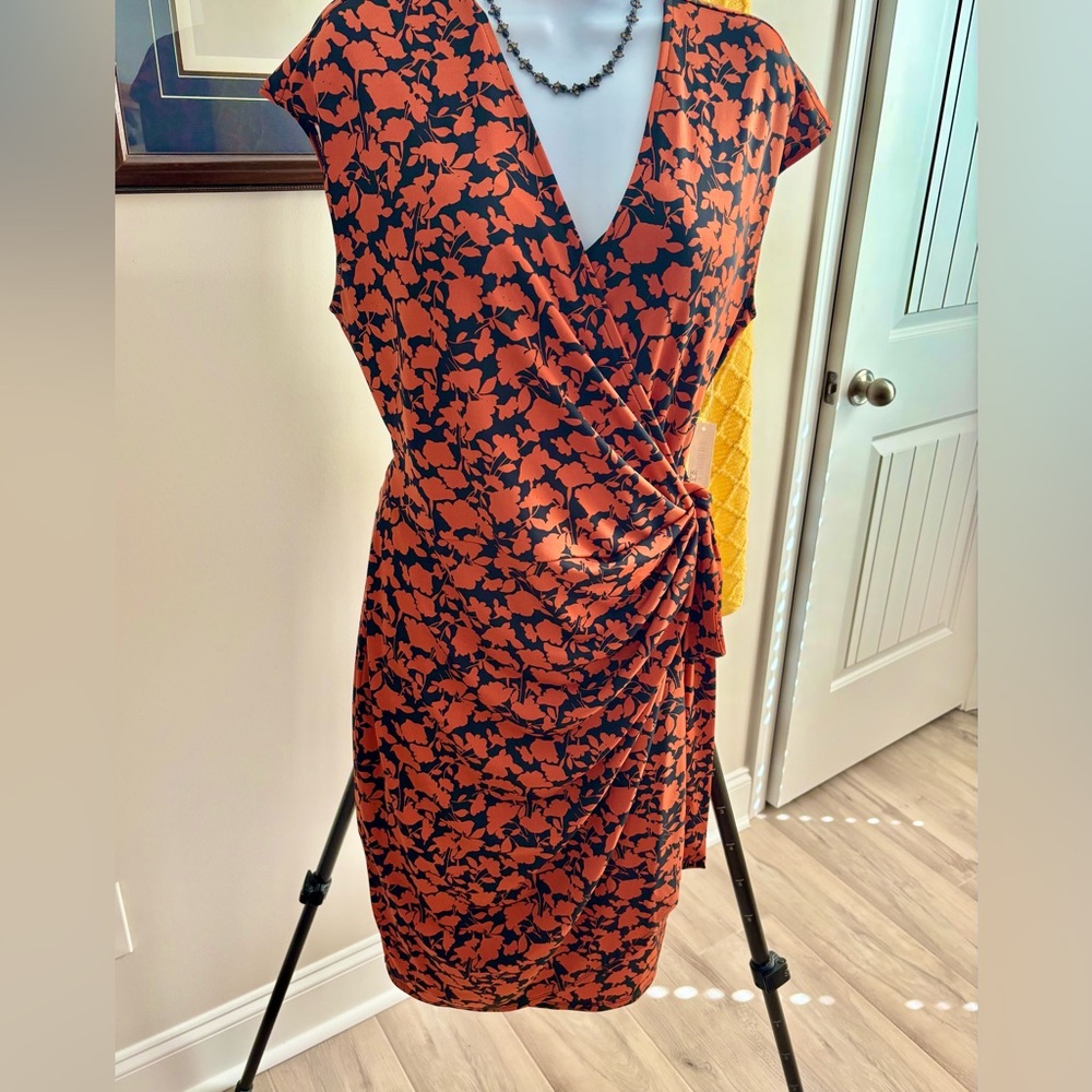 Floral Wrap Dress - Orange and Black